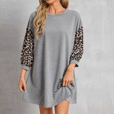 Grey - Leopard Dresses Shein Leopard Print Round Neck Dress