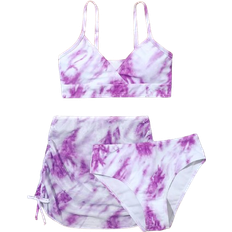 Purple Bikinis Shein Girls Tie Dye Bikini Swimsuit With Beach Skirt