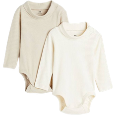 H&M Ribbed Polo Neck Bodysuits - Light Beige/Natural White (1108863005)
