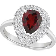 Celebration Gems Sterling Silver Teardrop Garnet & White Topaz Double Halo Ring, Women's, 10, Red