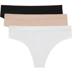 On Gossamer Women's Cabana Cotton Seamless Thong Underwear 3-Pack G2283P3 BlkWhtChp BlkWhtChp