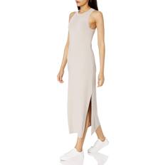 Long Dresses - Silver - Solid Colours The Drop Women's Gabriela Halter Neck A-Line Side Slit Maxi Dress, Silver Cloud