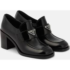 Prada Brushed Leather High-heel Loafers Black