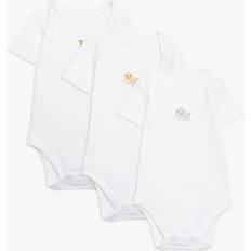 John Lewis Baby Safari Animal Embroidery Short Sleeve Bodysuits, Pack of 3, White