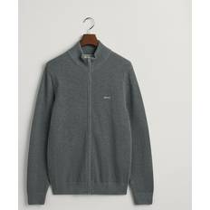 M Cardigans Gant Men Cotton Piqué Zip Cardigan Grey