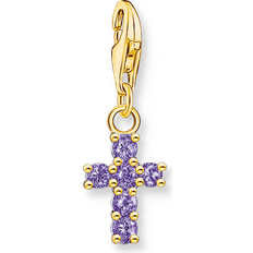 Gold Plated Charms & Pendants Thomas Sabo Charm-Anhänger Kreuz mit violetten Steinen vergoldet