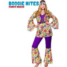 Wicked Costumes EF-2091 Hippie Chick 60s 70s Flowerpower Woodstock Trouser Suit Peace Necklace Purple