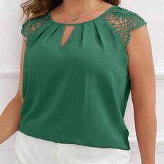 Shein Plus Contrast Guipure Lace Keyhole Neck Blouse