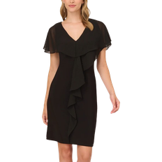 Adrianna Papell Jersey And Chiffon Midi Length Ruffled Sheath Dress In Black