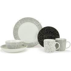 Black Dinner Sets Waterside 20pc Black & White/Black/Multicoloured Dinner Set