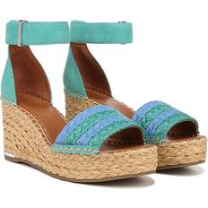 Turquoise - Women Espadrilles Franco Sarto Women's Clemens Raffia Espadrille Wedge Sandals Teal Green Fabric/ Leather