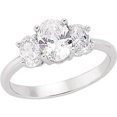 Jewelco London Silver Oval CZ Trilogy Engagement Ring GVR358