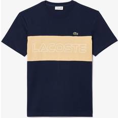 Lacoste Beige T-shirts Lacoste Regular Fit Printed Colourblock T-shirt Navy Blue Beige