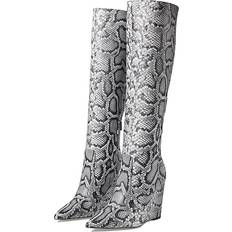 Leather High Boots Michael Kors MK Isra Snake Embossed Leather Wedge Boot Black