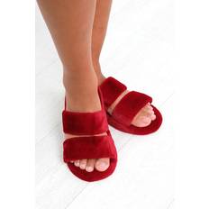 Brave Soul Womens/Ladies Faux Fur Strap Slide Slippers Red