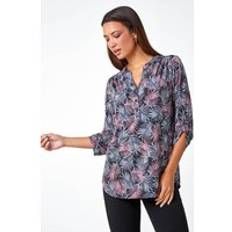 Red Blouses Roman Leaf Print Stretch Blouse in Red