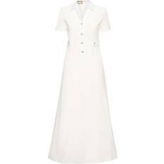 Gucci Women Dresses Gucci Womens Pearl Brand-engraved Flared-hem Cotton-poplin Midi Dress