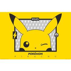 Black Posters Pokémon Wink Pikachu Black/Yellow/Multicolour Poster