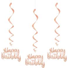 None Unique Party 62943 Hanging Swirl Decoration-32 Disposable Happy Birthday Gold 3 Pcs