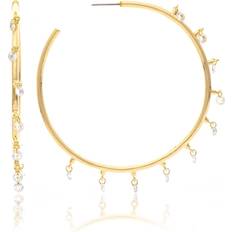 Rivka Friedman Cubic Zirconia Dangle Hoop Earrings Gold with cubic zirconia Gold with cubic zirconia