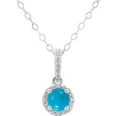 Celebration Gems Sterling Silver Round Stabilized Turquoise & Diamond Accent Halo Pendant Necklace, Women's, 18" Blue