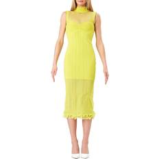 Herve Leger Women's Illusion Ruffle Midaxi Dress Chartreuse