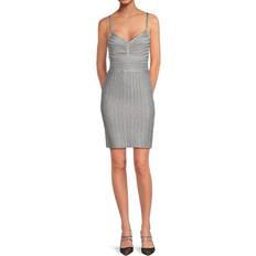 Herve Leger Eyelash Knit Mini Dress Met Silver