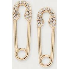 Lucky Brand Gold-Tone Pave Safety Pin Drop Earrings Gold Gold