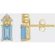 Celebration Gems 14k Gold Emerald Cut Aquamarine & 1/8 Carat T.W. Diamond Stud Earrings, Women's, Blue