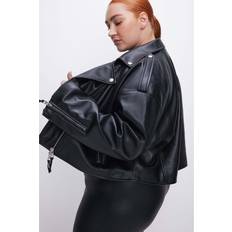 Good American Crop Moto Cropped Faux Leather Jacket Black