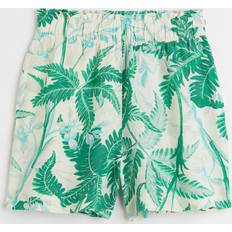 H&M Linen Blend Pull On Shorts - Light Beige/Ferns
