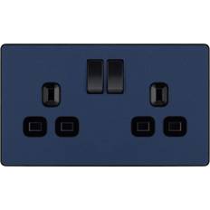 Blue Electrical Outlets BG Electricals Evolve Double Switched Power Socket, 13A, Matt Blue