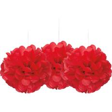 Unique Party Kleine Bommel aus Seidenpapier 23 cm Rot 3er-Packung