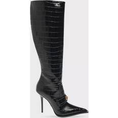 Leather High Boots Versace Croc-effect patent leather knee-high boots black