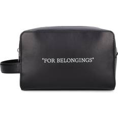 Off-White Quote-print leather wash bag men Polyamide/Acrylic/Cotton/Calf Leather One Size Black