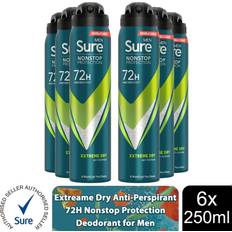 Sure Roll-Ons Toiletries Sure Men Anti-perspirant 72H Nonstop Protection Extreme Dry Deodorant 250ml, 6 Pack