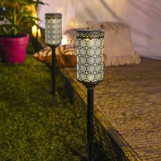 Festive Lights 2 Pack Solar Power Outdoor Moroccan Pewter Stake Path Garden