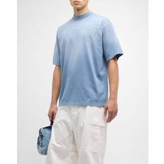 Balenciaga Embroidered Cotton Jersey T-shirt Washed Blue