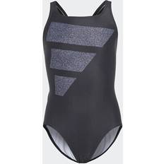 Black Bathing Suits adidas Girl's Big Bars Suit Swimsuit, Black/Silver Violet/White