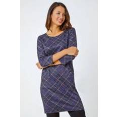 Women - Wool Dresses Roman Check Print Pocket Shift Dress Purple