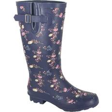 StormWells Floral Wide Leg Wellington Boots Navy