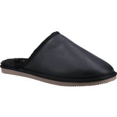 45 ½ Slippers Hush Puppies Mens Coady Leather Slippers Black/Coffee
