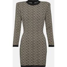 Women - Wool Dresses Balmain Jacquard Ivory/Black Dress Multicolor