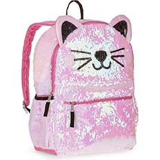 White School Bags Kitty Cat Sequin Backpack for Girls Deluxe Kitten Backpack with 2 Way Sequins, 16 Inch