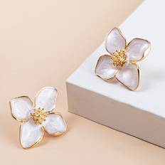 Shein 1pair Colorful Oil Drip Four-petal Flower Design Stud Earrings For Women, Daily Wear, Simple, Versatile, Sweet, Vacation Gift