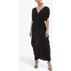 Black - Long Dresses Batwing Pleated Maxi Dress Black