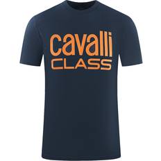 Cavalli Class Bold Orange Logo Navy Blue T-Shirt