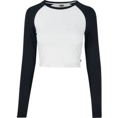 Urban Classics Women Shirts Urban Classics Ladies’ organic cropped retro long-sleeved baseball top Long-sleeve Shirt white black