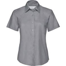 Men - XL Blouses Russell Collection Short Sleeve Easy Care Oxford Shirt Silver