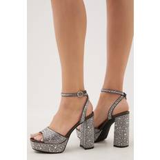 Karen Millen Heatseal Detail Diamante Platform Pewter